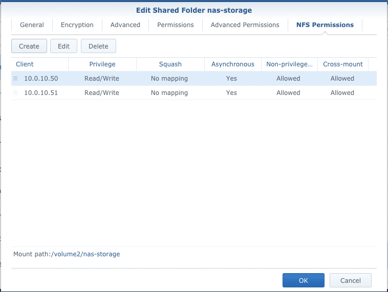 screenshot of multiple hosts accessing the NFS share while configuring your NFS server