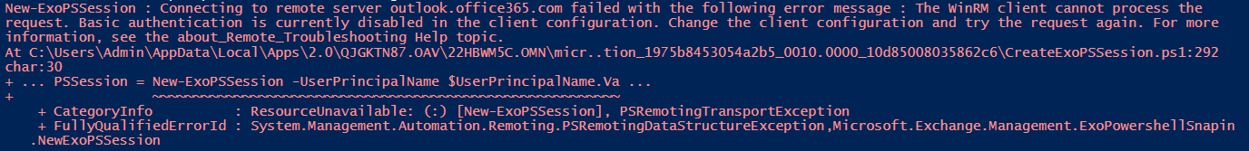 The WinRM client cannot process the request. Basic authentication is currently disabled in the client configuration. Change the client configuration and try the request again.