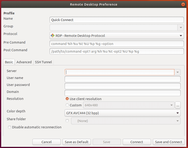 The Remote Desktop Preference window