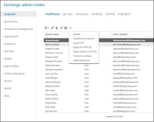 export mailbox to pst via EAC