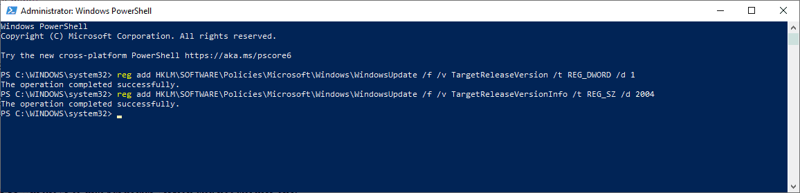windows 10 set target feature update version