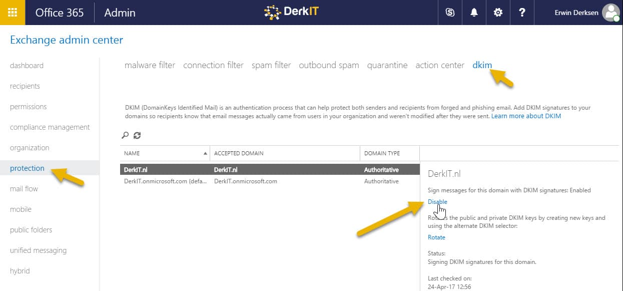 Enable DKIM in Office 365