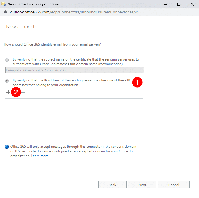 Adding allowed IP adresses to the connector