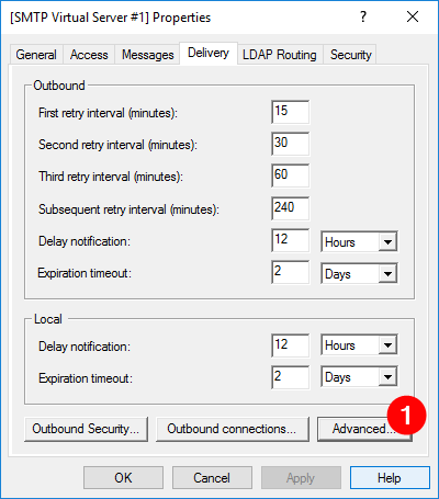 Clicking Advanced button on Delivery tab