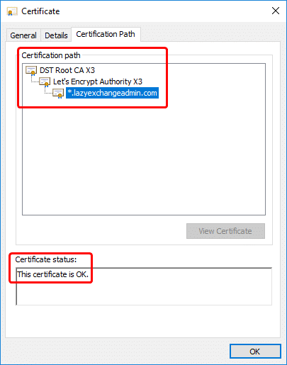 image_tooltip Certificate status stating that the certificate is OK