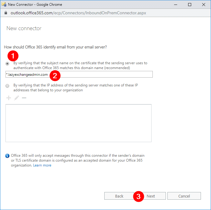 Create a TLS Connector using Exchange Admin Center