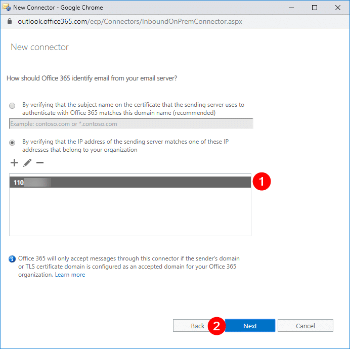 Adding allowed IP adresses to the connector