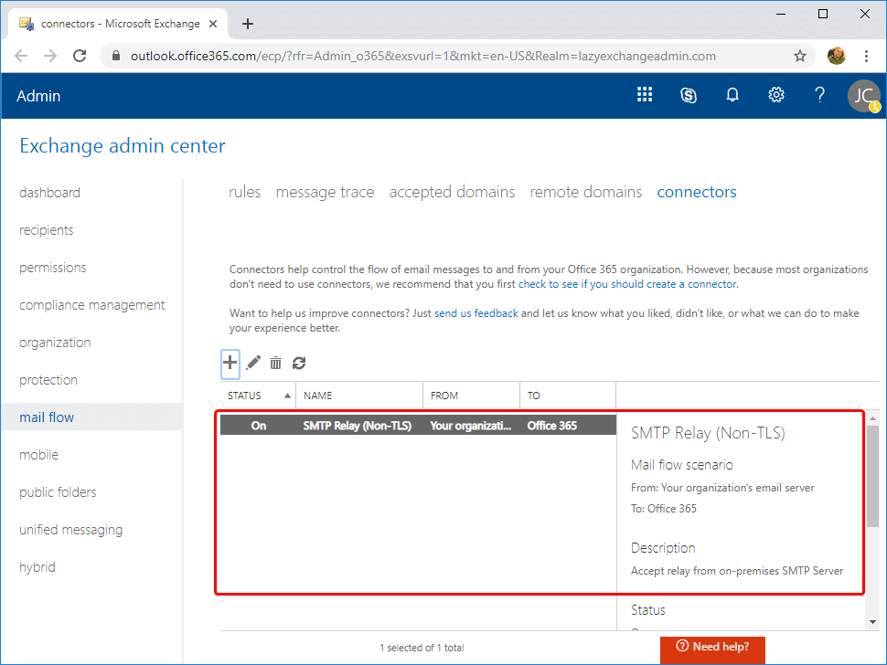 Office 365 Connector has been created