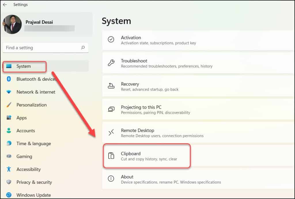 Clear Clipboard History using Windows 11 Settings