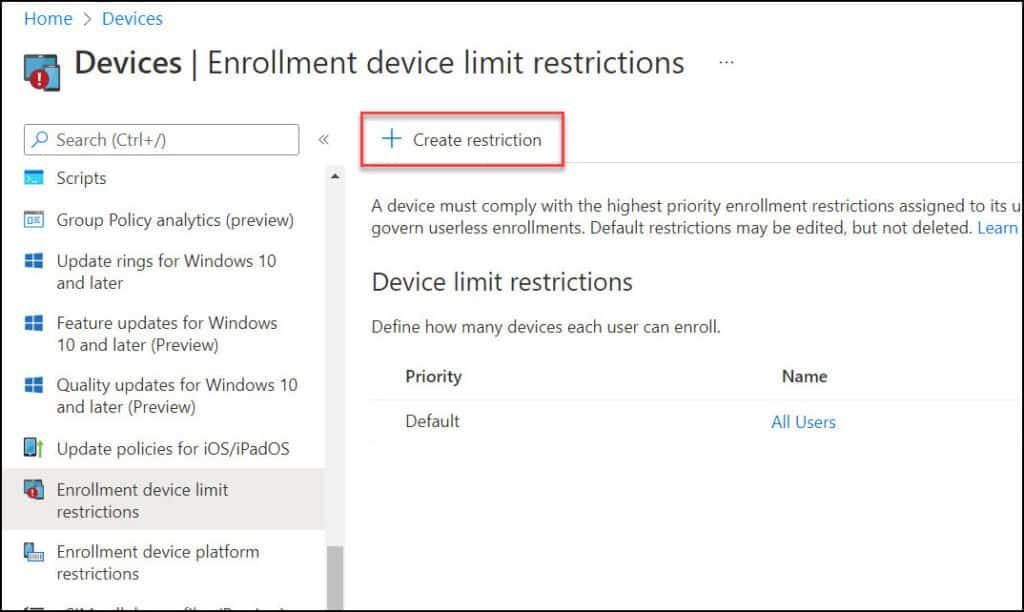 How To Configure Intune Device Enrollment Restrictions 10 Create Device Limit Restrictions in Intune