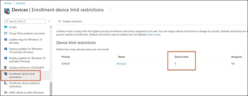 Device Limit Enrollment Restriction