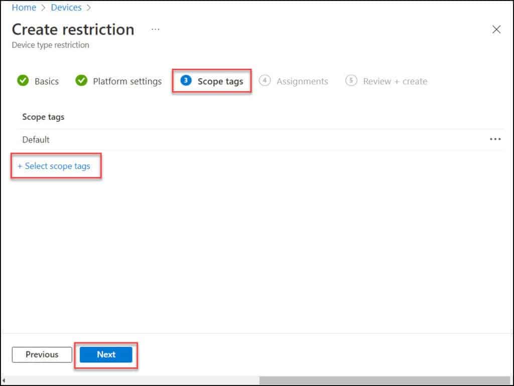 How To Configure Intune Device Enrollment Restrictions 6 Create Restriction | Scope Tags