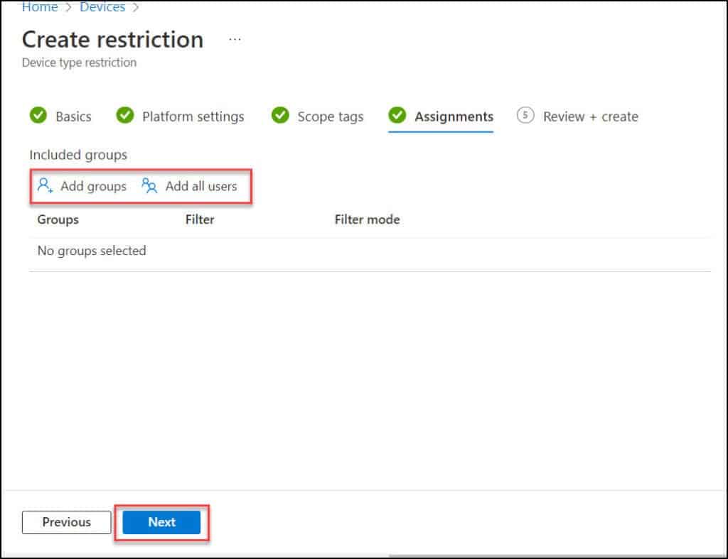 How To Configure Intune Device Enrollment Restrictions 7 Create Restriction | Assignments