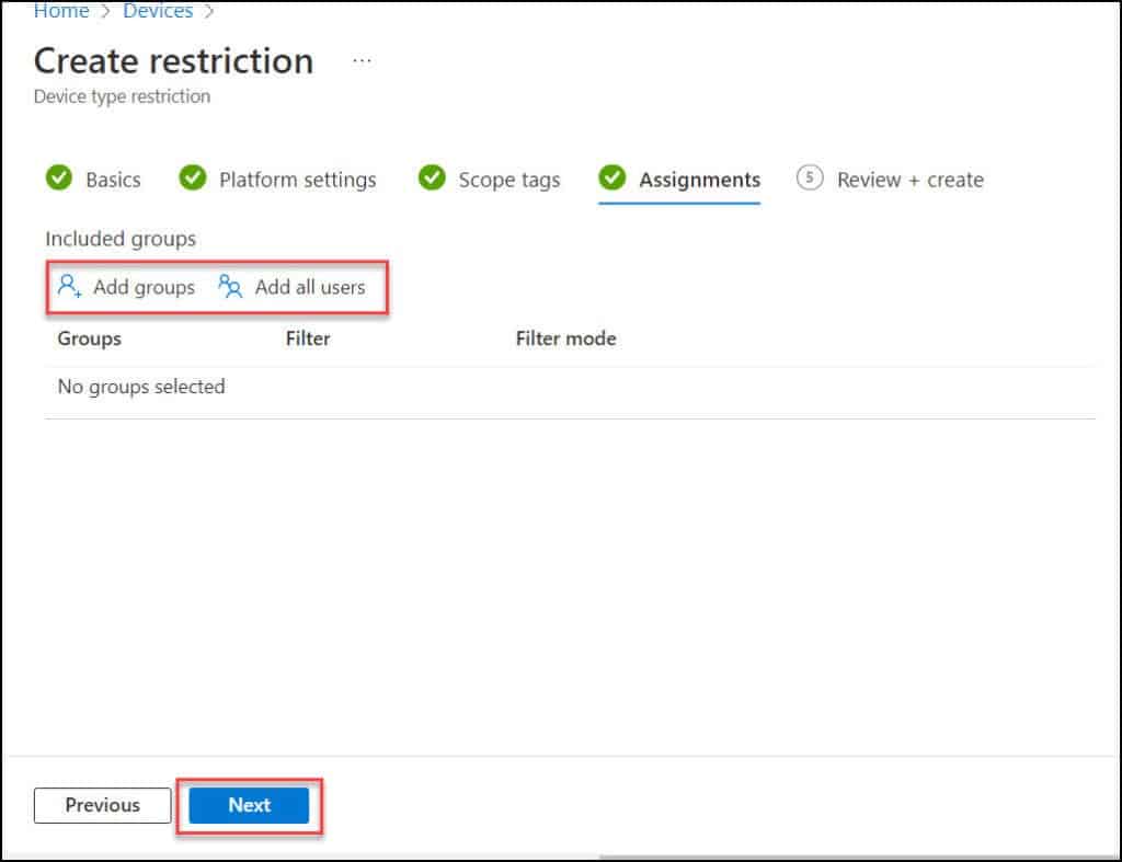 Create Restriction | Assignments