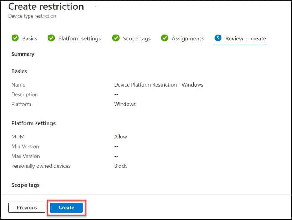 Configure Intune Device Enrollment Restrictions