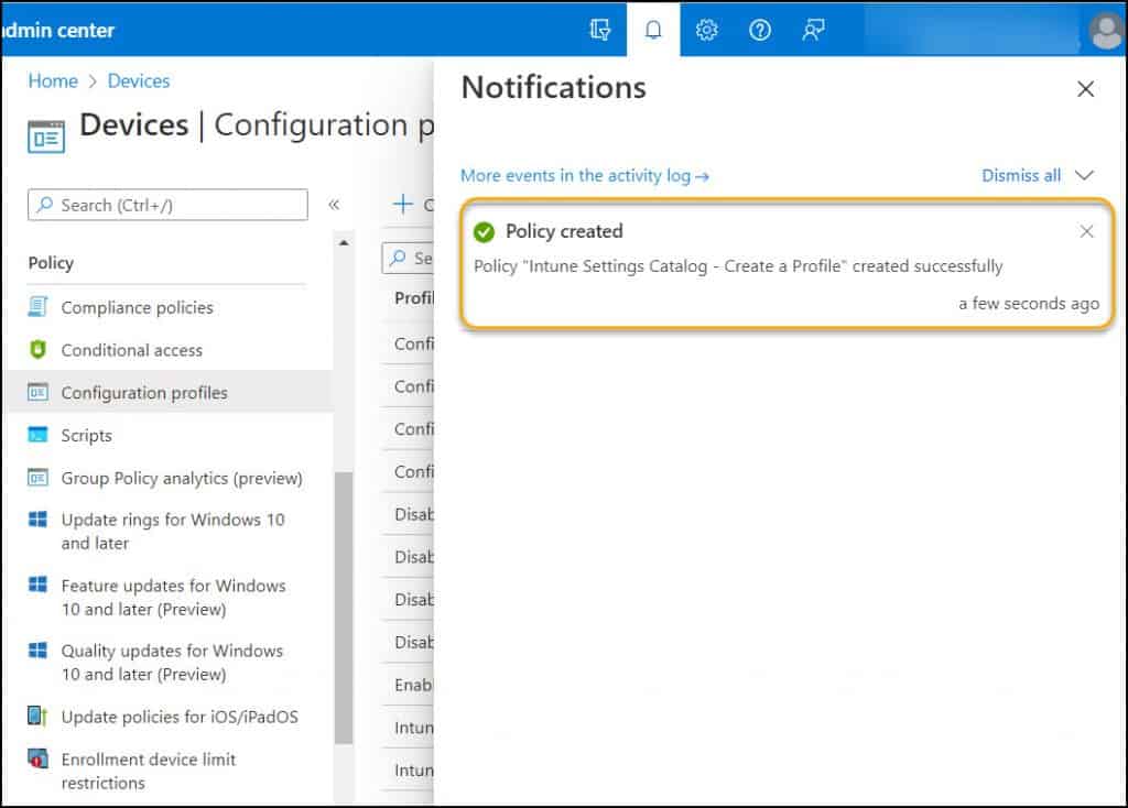 Create Intune Settings Catalog Policy