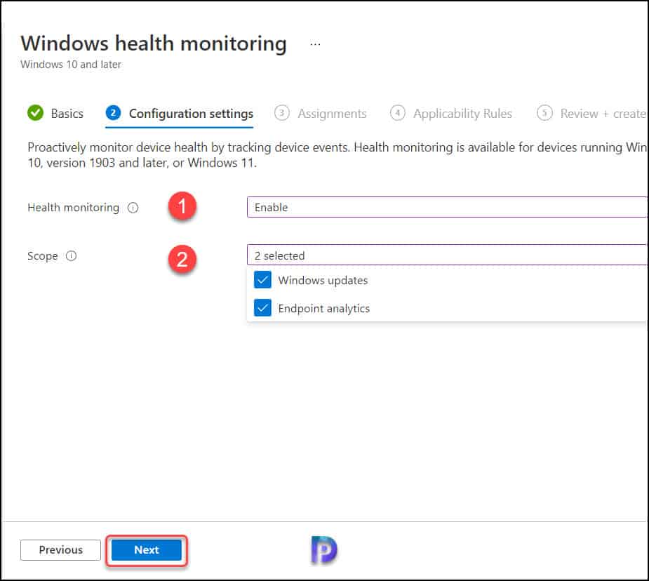 How To Create Windows Health Monitoring Profile in Intune 4 Intune Windows Health Monitoring - Configuration Settings
