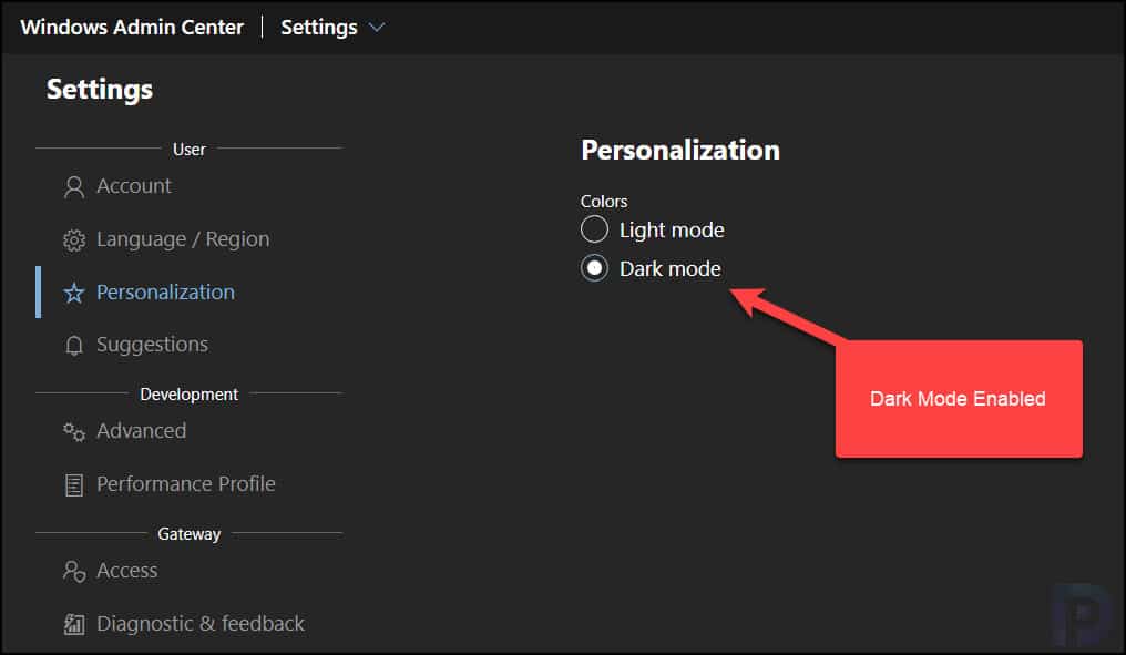 Enable Dark Mode for Windows Admin Center