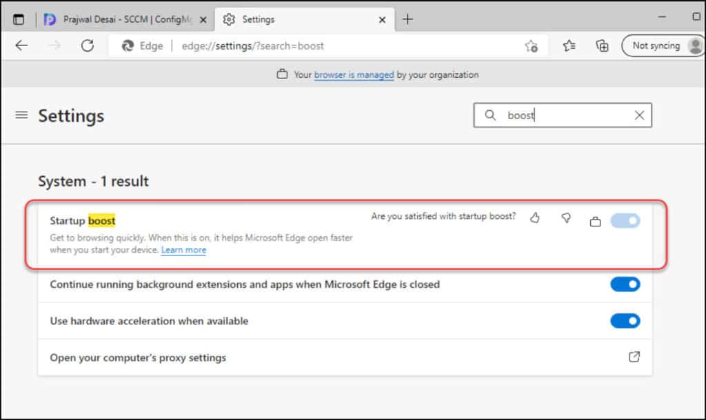 Enable Startup Boost for Microsoft Edge using Intune MEM 10 Startup Boost Feature Enabled in Edge Browser