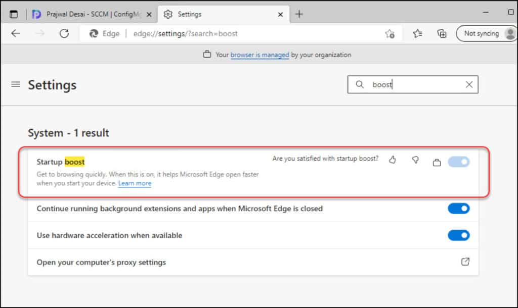 Startup Boost Feature Enabled in Edge Browser