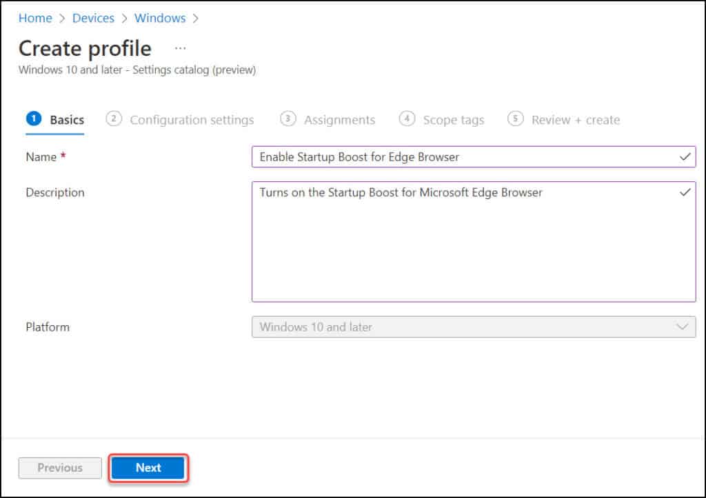 Enable Startup Boost for Microsoft Edge using Intune