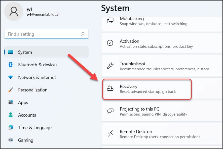 Select Windows 11 Recovery