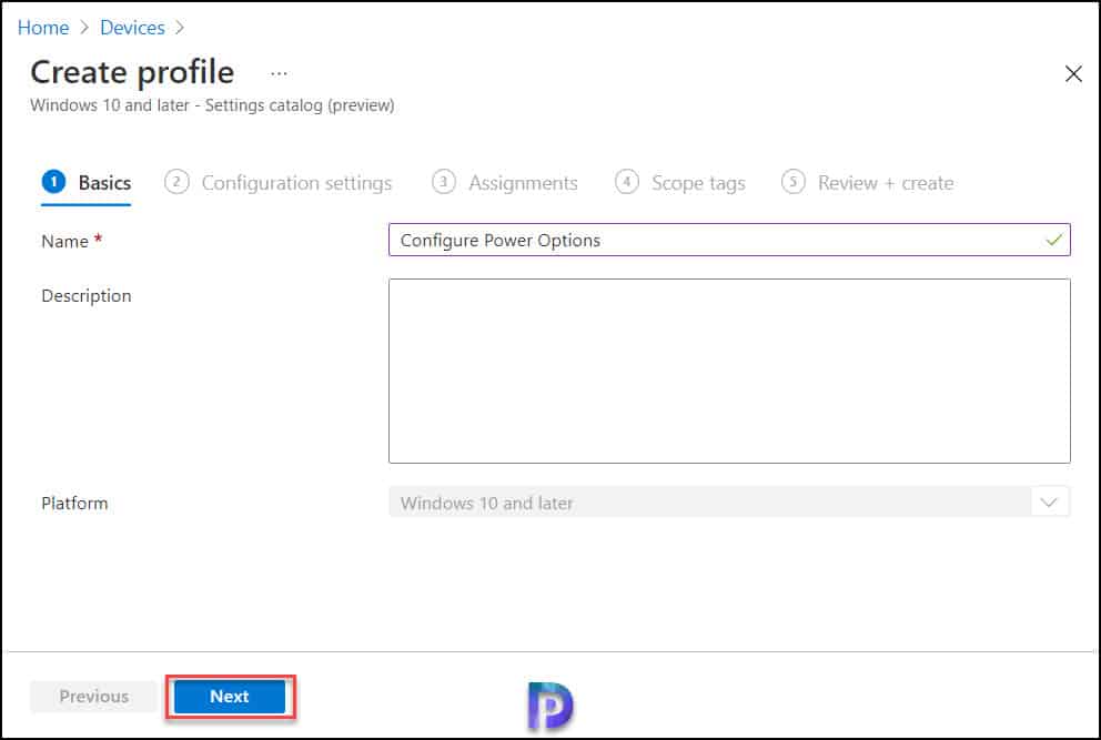 How to Configure Power Options using Intune 3 Configure Power Options using Intune - Create New Profile