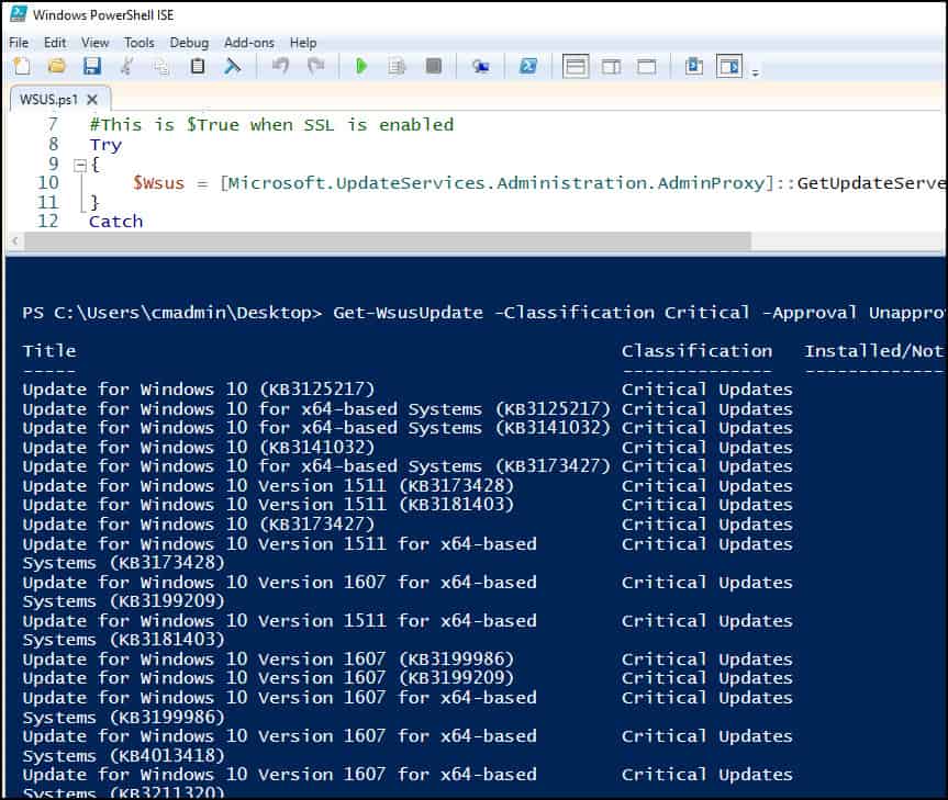 Get Critical Unapproved updates in WSUS using PowerShell