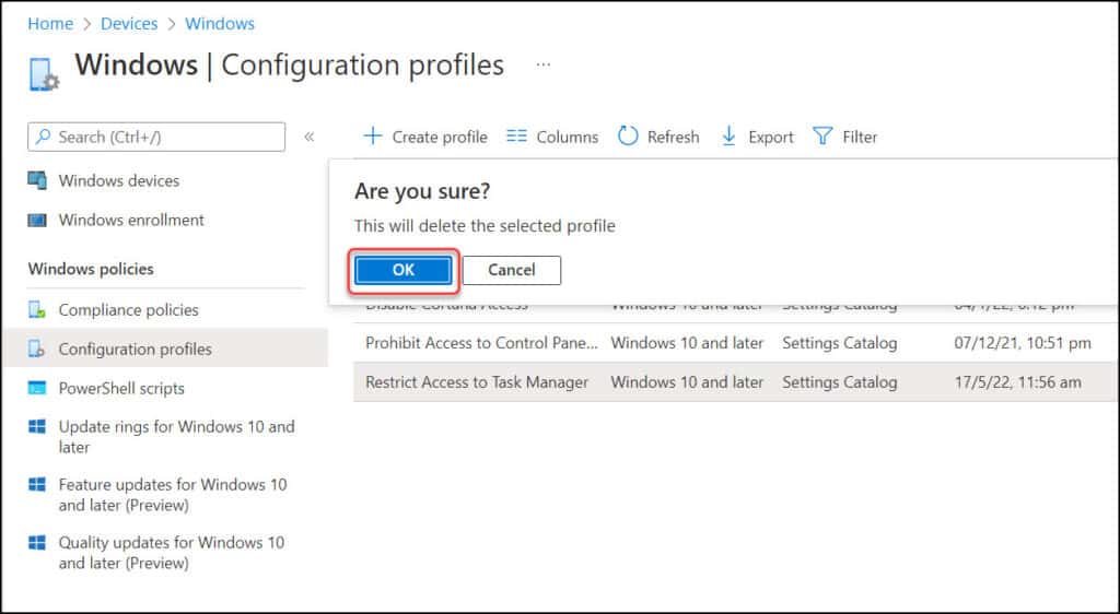 Delete Configuration Profiles in Intune