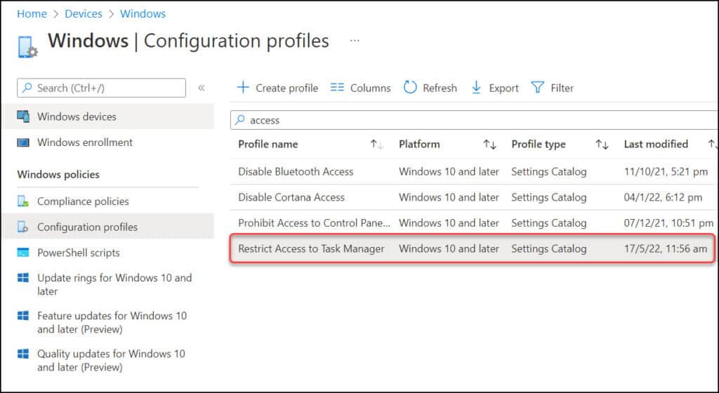 Delete Intune Configuration Profile