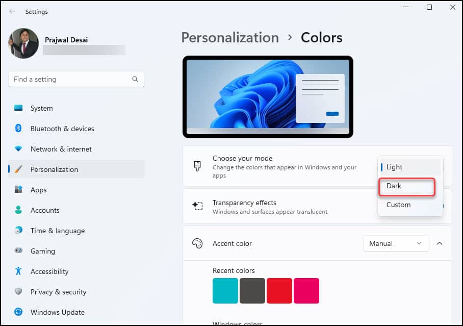 How To Enable Dark Mode in Windows 11 2 Enable Dark Mode in Windows 11