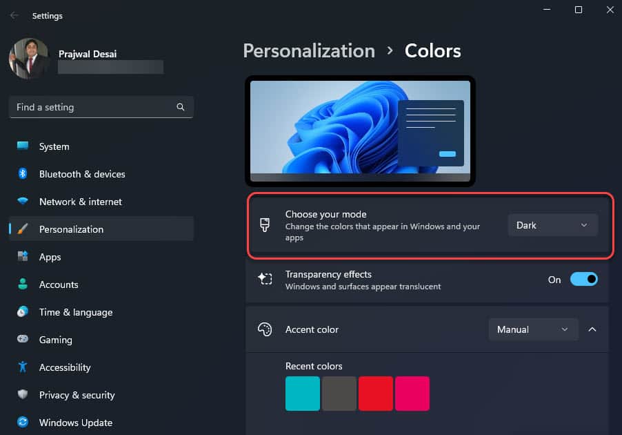 How To Enable Dark Mode in Windows 11 3 Turn on Dark Mode in Windows 11
