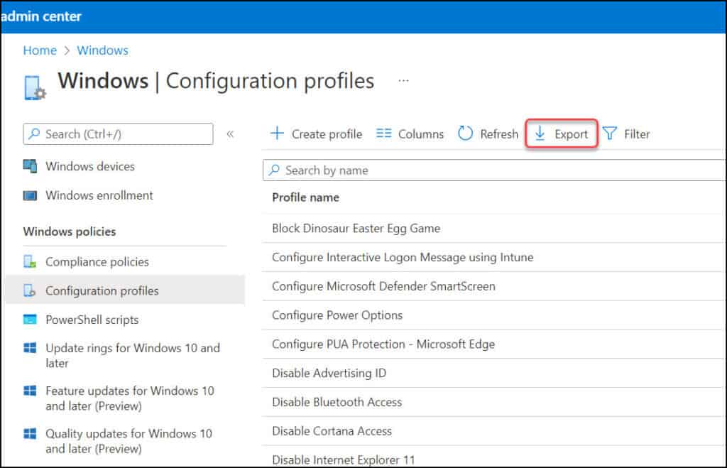 Export Intune Device Configuration Profiles