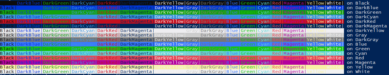 screenshot of colourful output
