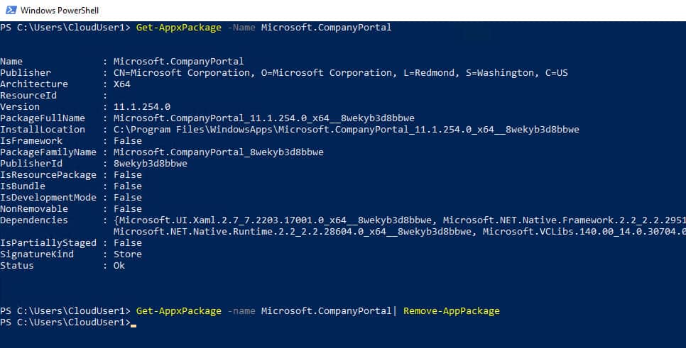 Repair Company Portal App using PowerShell