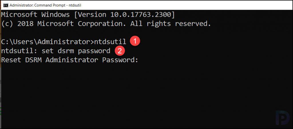 Reset DSRM Administrator Password using Ntdsutil