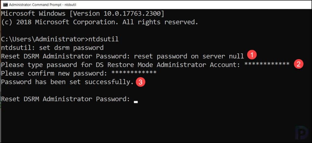 Reset DSRM Administrator Password using Ntdsutil