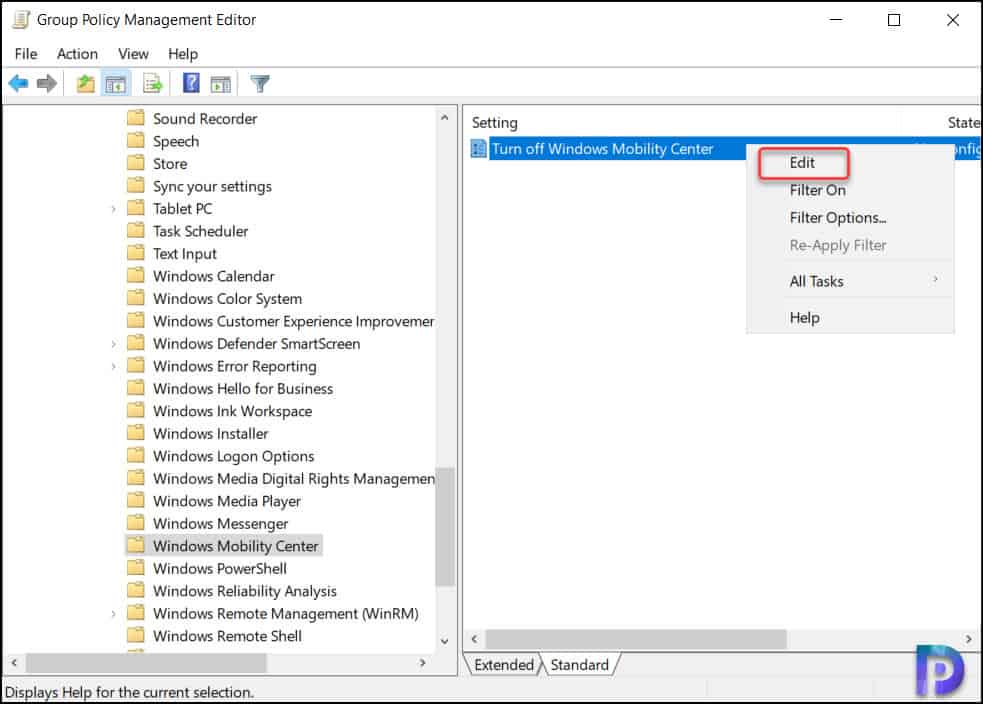 Turn Off Windows Mobility Center using GPO