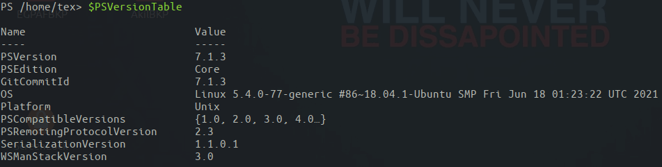 Checking the installed version of PowerShell core on Linux