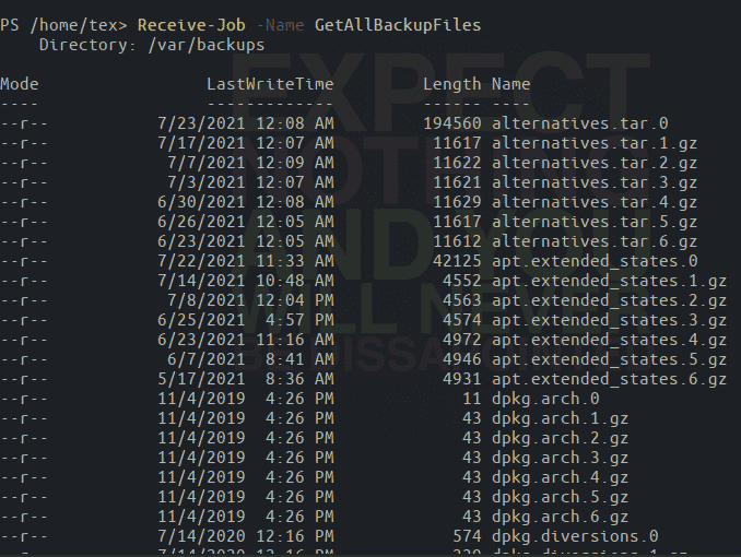 Retrieving the output from the background job.