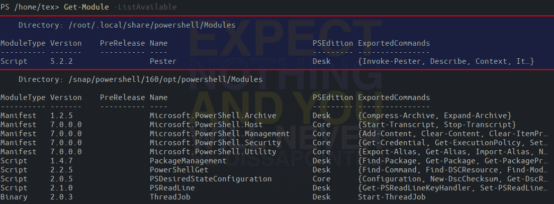 Checking the location of a stored PowerShell module on Linux