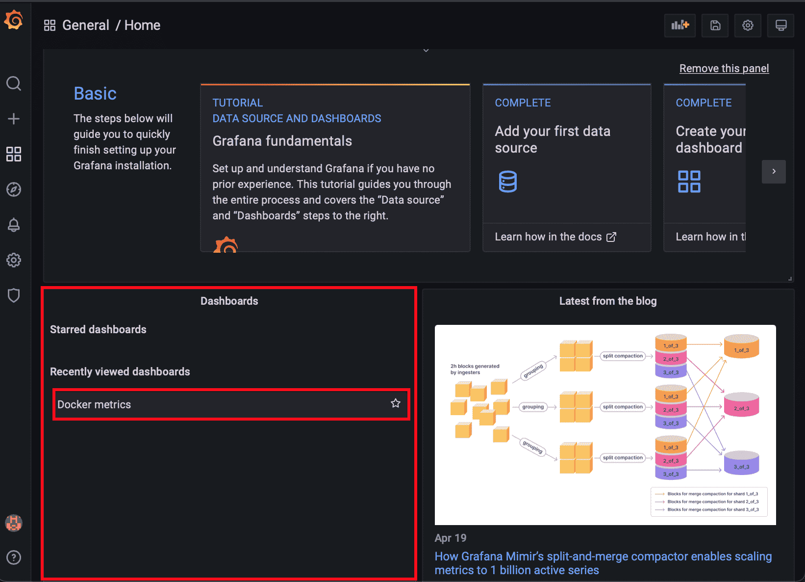 Dashboard available on Grafana Home page