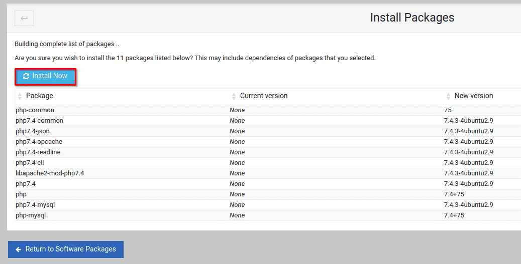 Confirming to Install php and php-mysql Packages