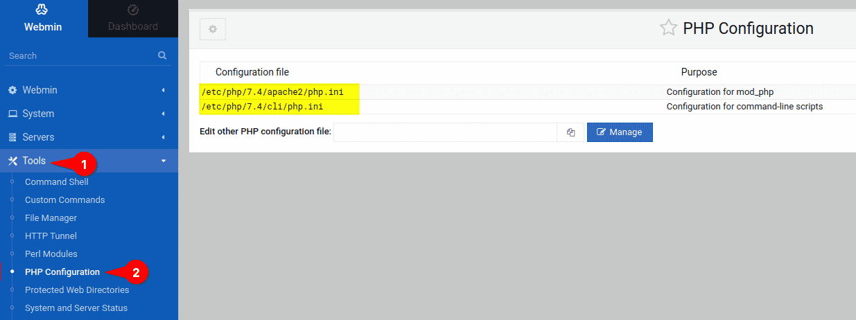  Viewing Webmin PHP Configuration