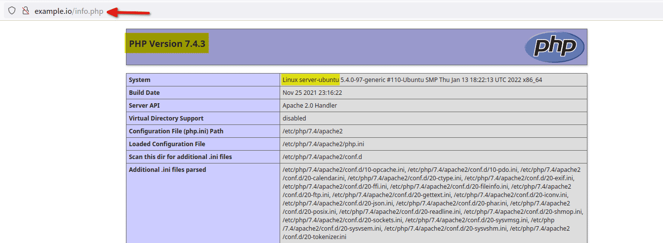 Verifying Apache2 and PHP installation with phpinfo