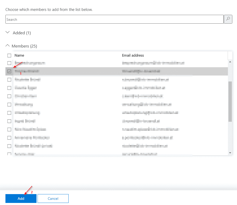 Selecting Members to add to the role