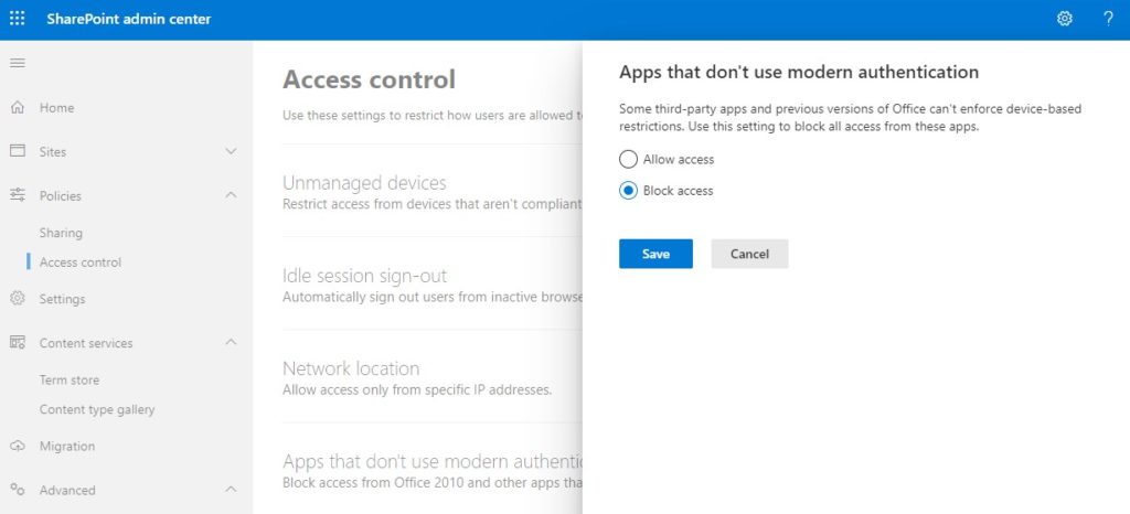 secure office 365 by blocking legacy authentication SharePoint