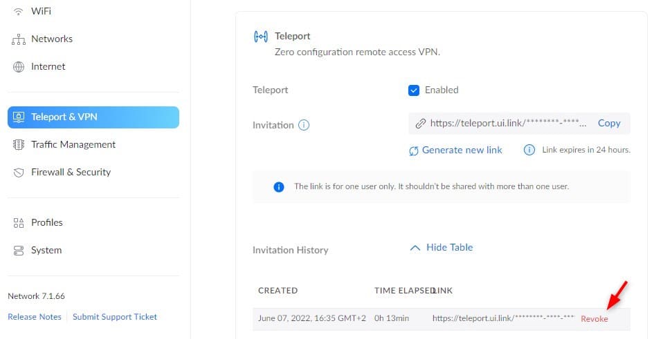 revoke unifi teleport access