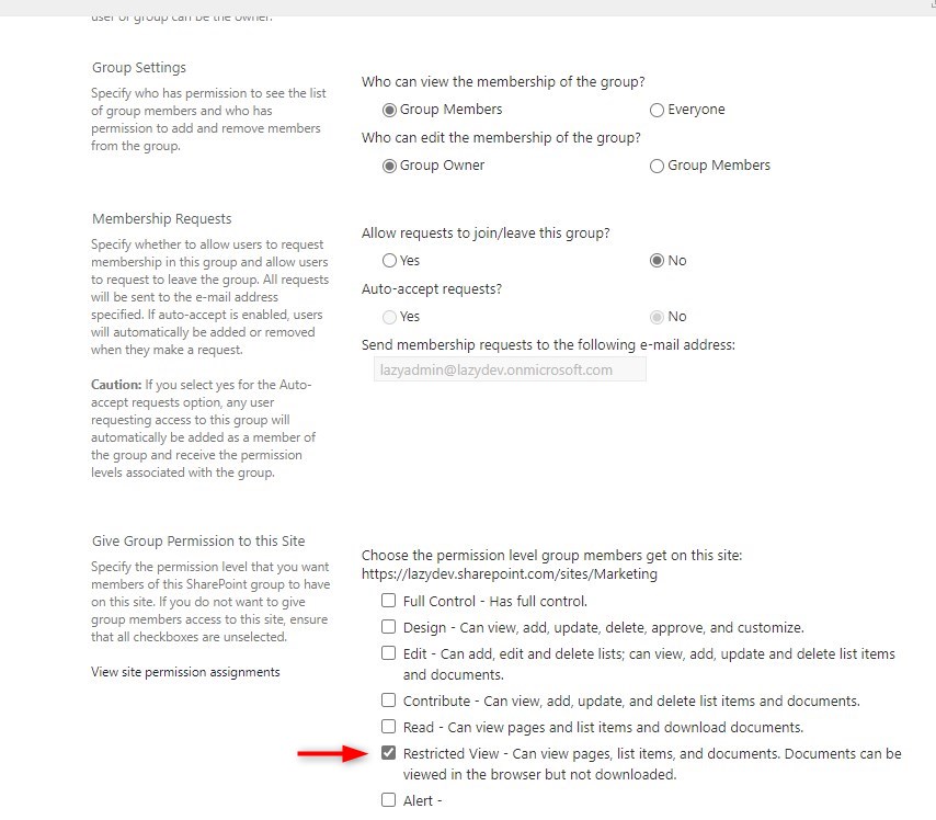 security group settings