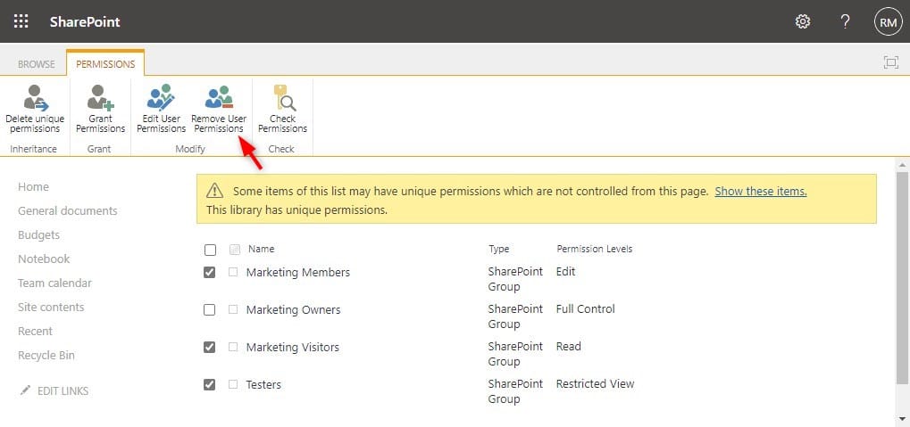 remove user permission